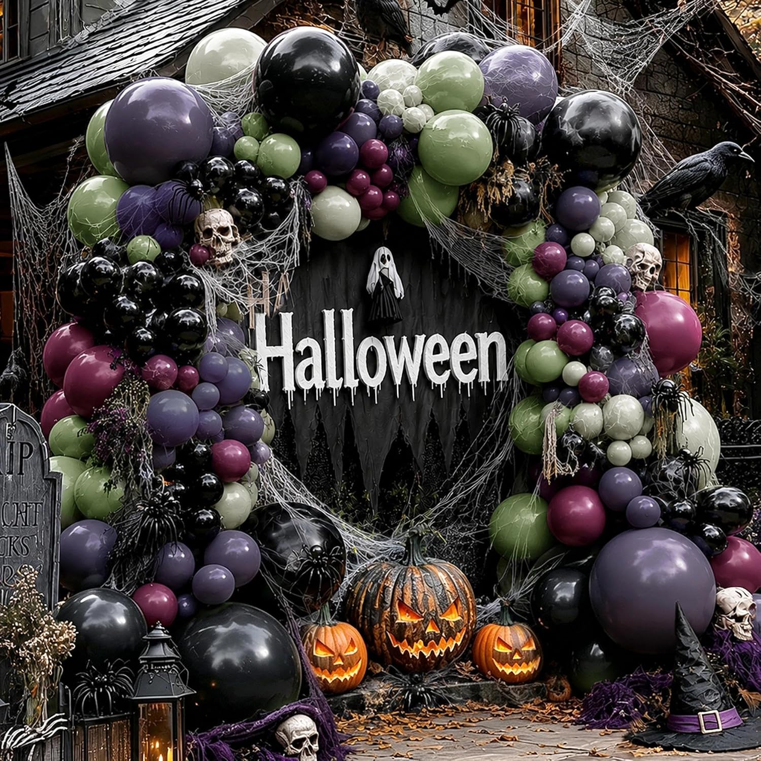 Balloon Arch Kit - Zwart Paars Groen Halloween Spookachtige Ballonnenboog