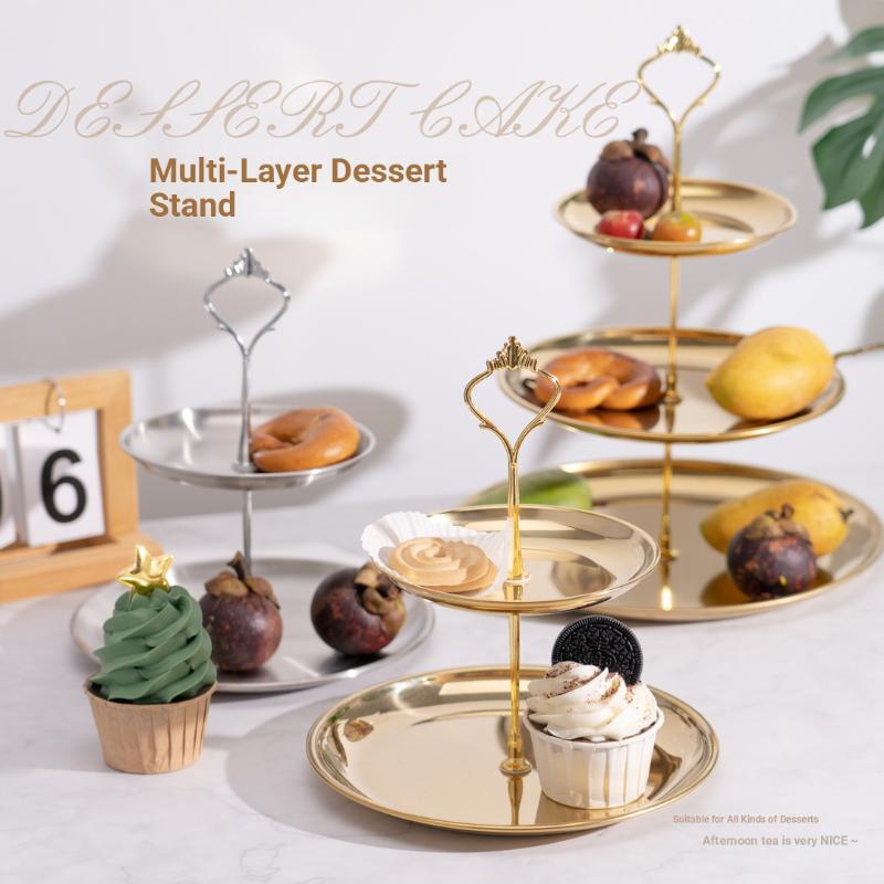 Cupcake Stand Tier - Goudkleurige en zilverkleurige 2/3-laags taartplateau, dessertpresentatietoren
