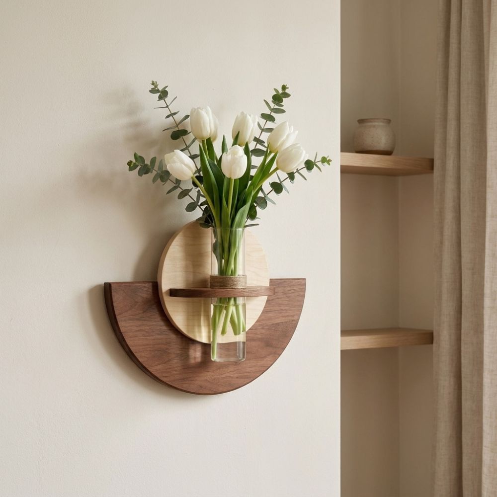 Flower Wall Panel - Ovaal houten wandmontage bloemenplank ruimtebesparend hydroponisch