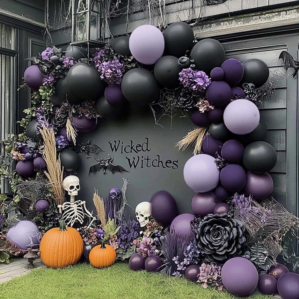 Balloon Arch Kit - Zwarte Paarse Ballonnenboogset Dubbel Gevuld Donkerpaarse