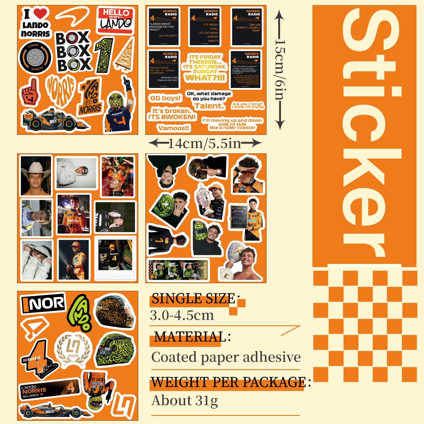 5-6 vellen F1-stickers, Norris - Event Supplies recensie en prijs